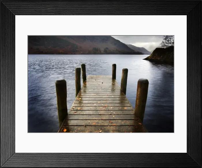 Framed Print : Landing stage in autumn at Mossdale Bay, Ullswater, Lake District National Park, Cumbria, England, United Kingdom, Europe Framed Print : Landing stage in autumn at Mossdale Bay, Ullswater, Lake District National Park, Cumbria, England, United Kingdom, Europe