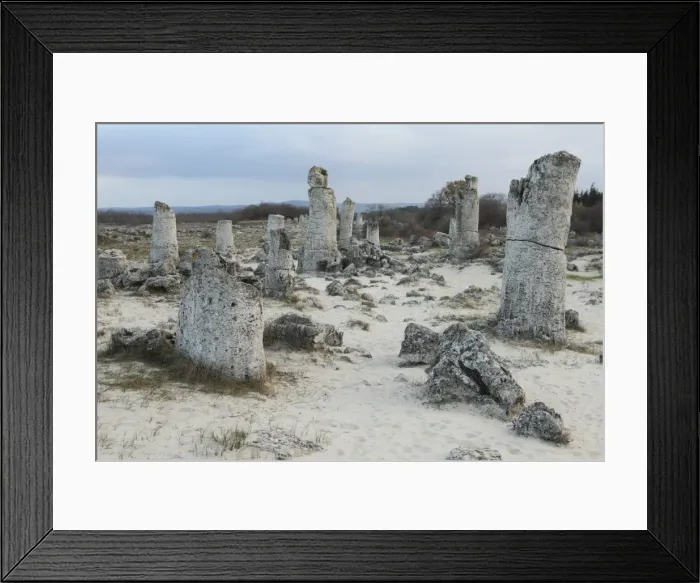Framed Print : Rock formation at the 50 million year old Stone Forest (Pobiti Kamani), protected national monument, in Varna Province, Bulgaria, Europe Framed Print : Rock formation at the 50 million year old Stone Forest (Pobiti Kamani), protected national monument, in Varna Province, Bulgaria, Europe
