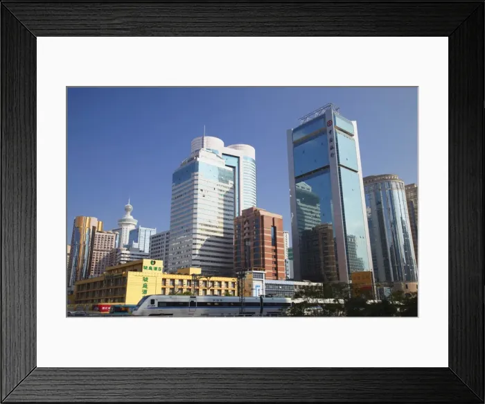 Framed Print : High speed train passing skyscrapers, Shenzhen, Guangdong, China, Asia Framed Print : High speed train passing skyscrapers, Shenzhen, Guangdong, China, Asia