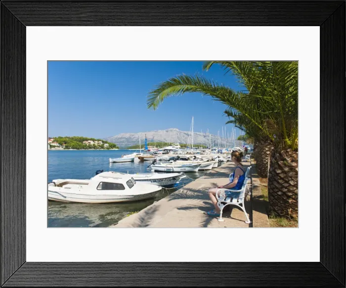 Framed Print : Tourist sitting in Lumbarda Harbor, Korcula Island, Dalmatian Coast, Adriatic, Croatia, Europe Framed Print : Tourist sitting in Lumbarda Harbor, Korcula Island, Dalmatian Coast, Adriatic, Croatia, Europe