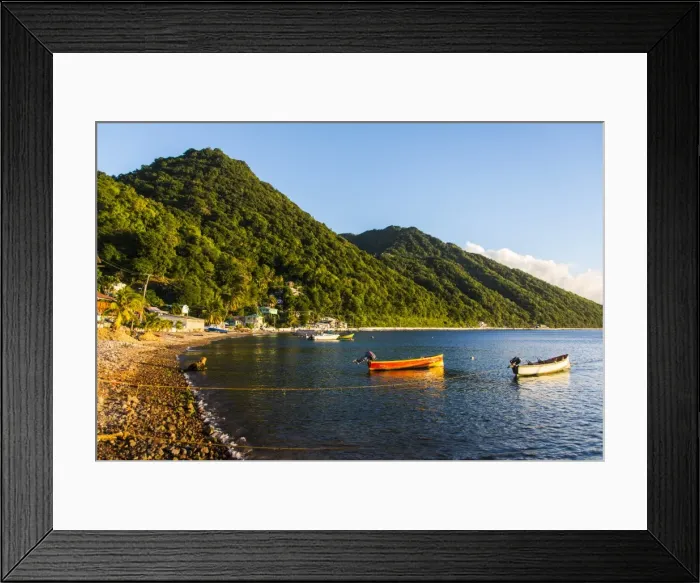 Framed Print : Fishing boats in the Bay of Soufriere, Dominica, West Indies, Caribbean, Central America Framed Print : Fishing boats in the Bay of Soufriere, Dominica, West Indies, Caribbean, Central America