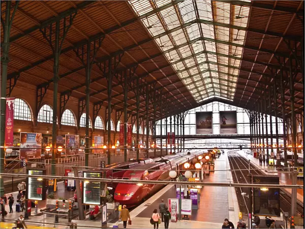 A busy Gare du Nord station in Paris, France, Europe