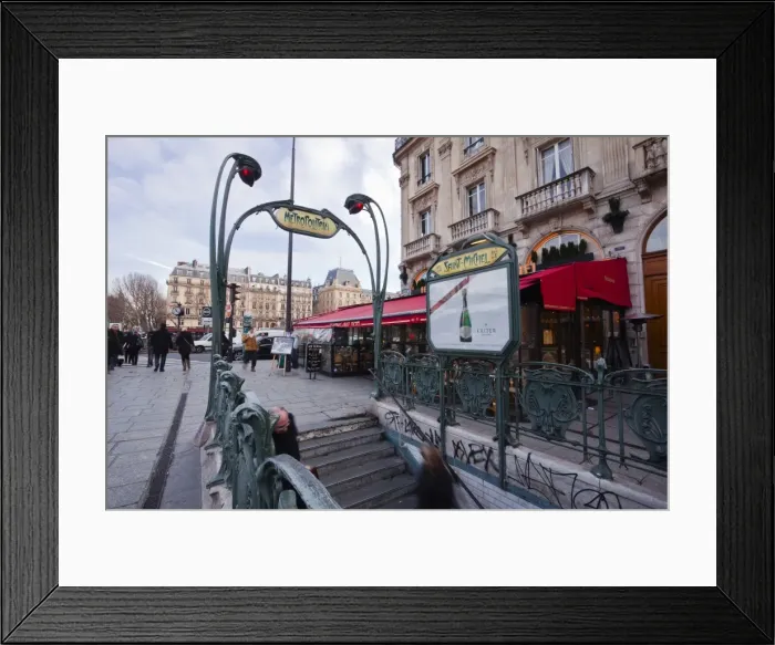 Framed Print : The art nouveau metro entrance at Saint Michel, Paris, France, Europe Framed Print : The art nouveau metro entrance at Saint Michel, Paris, France, Europe