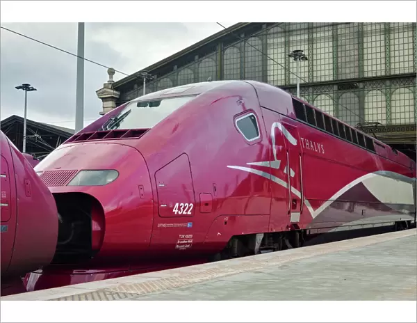 A Thalys high speed train awaits departure at Gare du Nord railway station, Paris, France, Europe