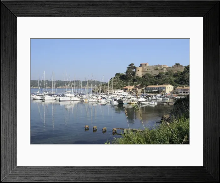 Framed Print : Sailing yachts and other boats moored at Port Cros Island in front of Fort de l Eminence castle, Hyeres archipelago, Var, Provence, Cote d Azur, France, Europe Framed Print : Sailing yachts and other boats moored at Port Cros Island in front of Fort de l Eminence castle, Hyeres archipelago, Var, Provence, Cote d Azur, France, Europe