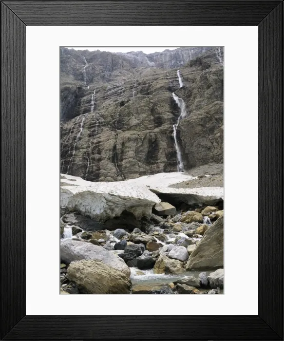 Framed Print : Small glacier and source of the Gave River at foot of waterfalls at the Cirque de Gavarnie, Pyrenees National Park, Hautes-Pyrenees, France, Europe Framed Print : Small glacier and source of the Gave River at foot of waterfalls at the Cirque de Gavarnie, Pyrenees National Park, Hautes-Pyrenees, France, Europe