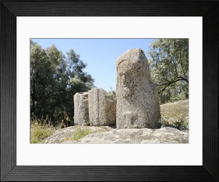Framed Print : Carved Bronze Age granite statue menhirs at Filitosa, approximately 3500 years old, one intact with a grumpy face, Corsica, France, Europe Framed Print : Carved Bronze Age granite statue menhirs at Filitosa, approximately 3500 years old, one intact with a grumpy face, Corsica, France, Europe