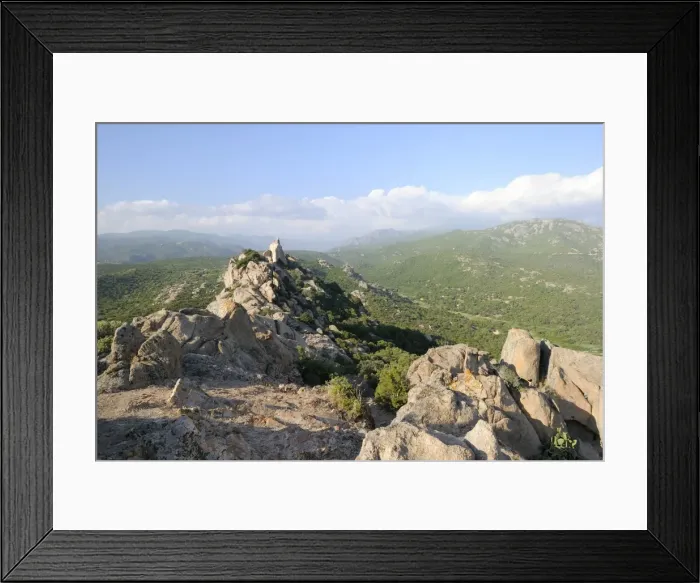 Framed Print : Rocher du Lion granite crags and maquis scrub covered Roccapina valley, southern Corsica, France, Europe Framed Print : Rocher du Lion granite crags and maquis scrub covered Roccapina valley, southern Corsica, France, Europe