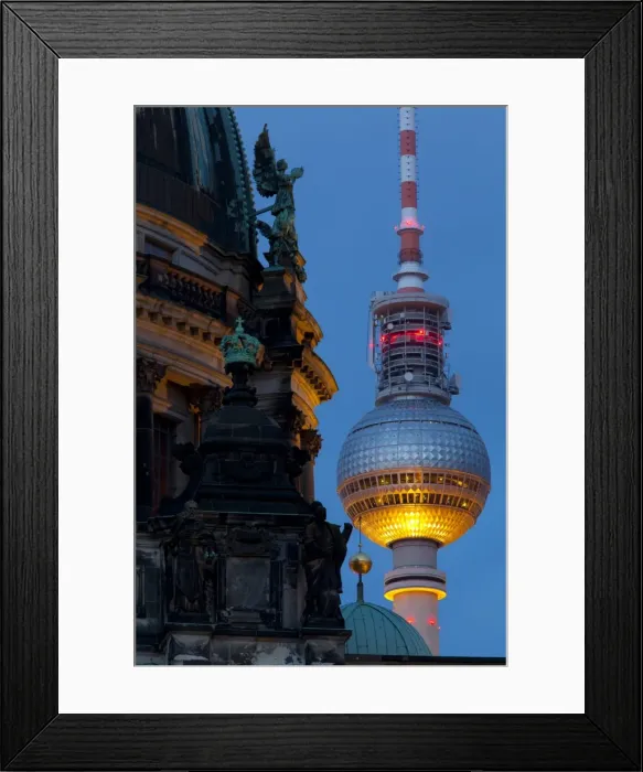 Framed Print : Close-up of the Berliner Dom (Cathedral) with the Television Tower in the background at night, Berlin, Germany, Europe Framed Print : Close-up of the Berliner Dom (Cathedral) with the Television Tower in the background at night, Berlin, Germany, Europe