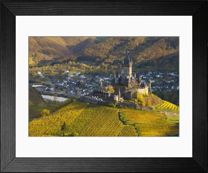 Framed Print : View over Cochem Castle and the Mosel River Valley in autumn, Cochem, Rheinland-Pfalz (Rhineland-Palatinate), Germany, Europe Framed Print : View over Cochem Castle and the Mosel River Valley in autumn, Cochem, Rheinland-Pfalz (Rhineland-Palatinate), Germany, Europe