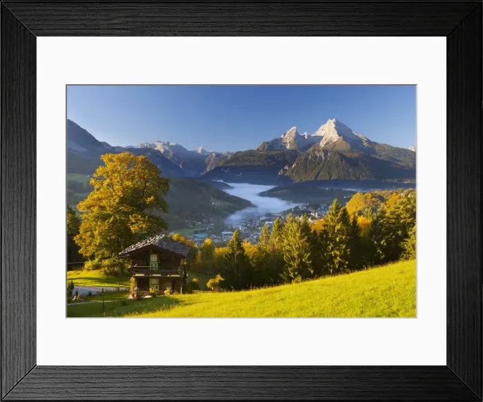 Framed Print : Overview of Berchtesgaden in autumn with the Watzmann mountain in the background, Berchtesgaden, Bavaria, Germany, Europe Framed Print : Overview of Berchtesgaden in autumn with the Watzmann mountain in the background, Berchtesgaden, Bavaria, Germany, Europe