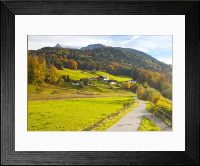 Framed Print : Bicycle path through rural mountain landscape in autumn, near Berchtesgaden, Bavaria, Germany, Europe Framed Print : Bicycle path through rural mountain landscape in autumn, near Berchtesgaden, Bavaria, Germany, Europe