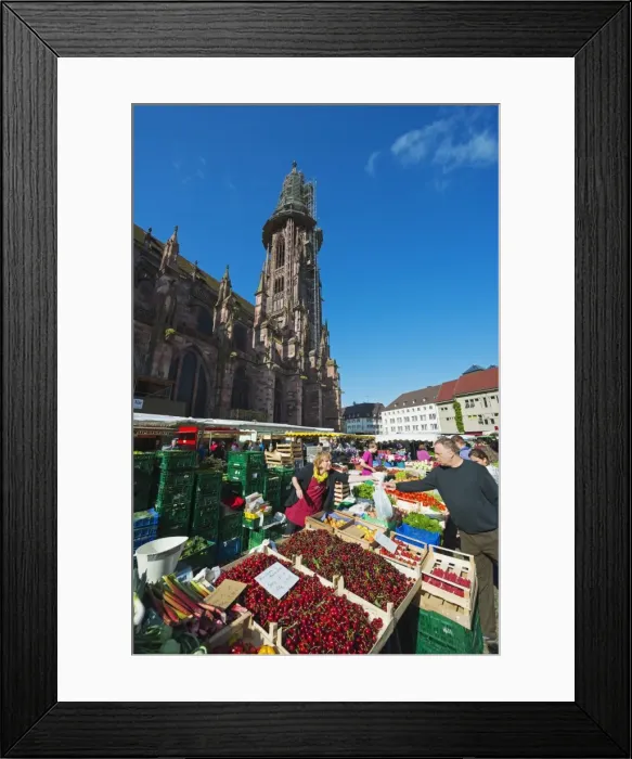 Framed Print : Saturday market, Freiburg Cathedral, Freiburg, Baden-Wurttemberg, Germany, Europe