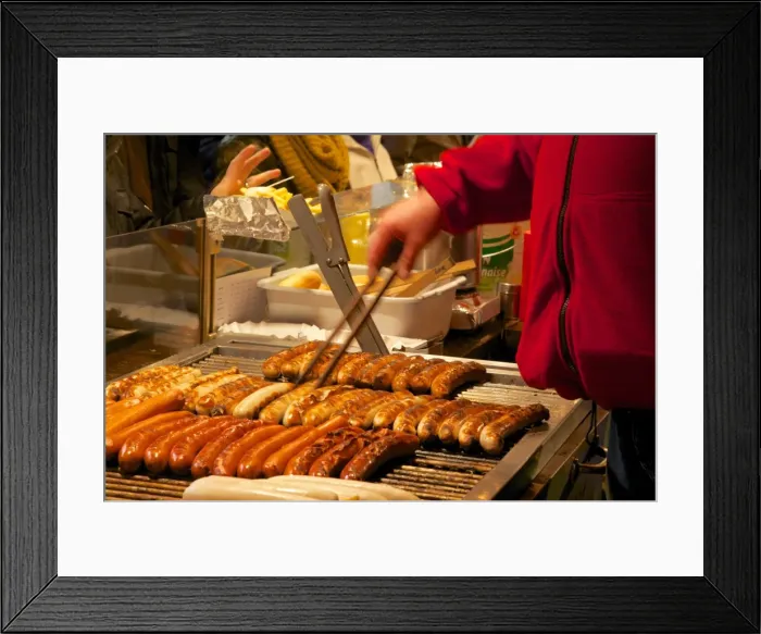 Framed Print : Hot dog stall, Christmas Market, Munster, North Rhine-Westphalia, Germany, Europe Framed Print : Hot dog stall, Christmas Market, Munster, North Rhine-Westphalia, Germany, Europe
