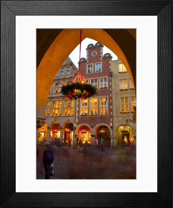 Framed Print : View through arches on Prinzipalmarkt, Munster, North Rhine-Westphalia, Germany, Europe Framed Print : View through arches on Prinzipalmarkt, Munster, North Rhine-Westphalia, Germany, Europe