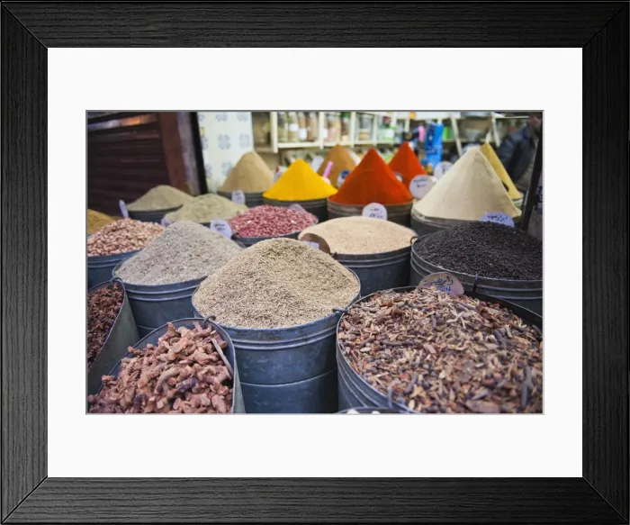 Framed Print : Colourful spices for sale in the Marrakech souks, Morocco, North Africa, Africa Framed Print : Colourful spices for sale in the Marrakech souks, Morocco, North Africa, Africa