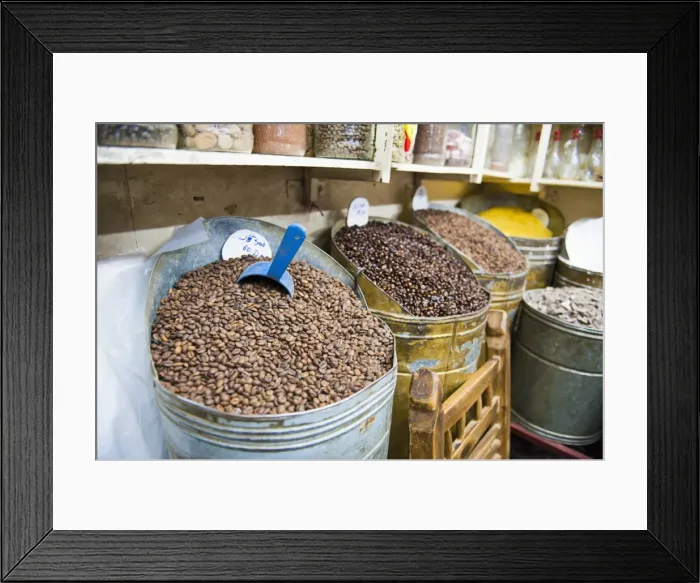 Framed Print : Coffee beans for sale in the souks of Marrakech, Morocco, North Africa, Africa Framed Print : Coffee beans for sale in the souks of Marrakech, Morocco, North Africa, Africa
