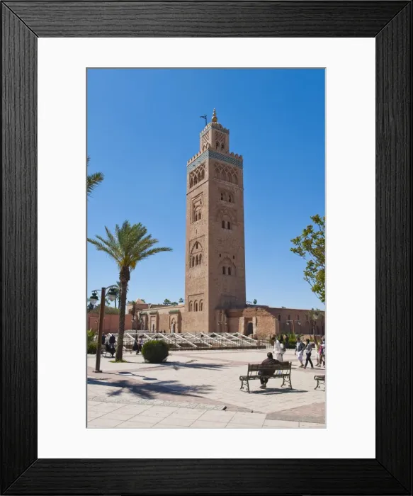 Framed Print : Moroccan man sat on a bench in front of Koutoubia Mosque, Marrakech, Morocco, North Africa, Africa Framed Print : Moroccan man sat on a bench in front of Koutoubia Mosque, Marrakech, Morocco, North Africa, Africa