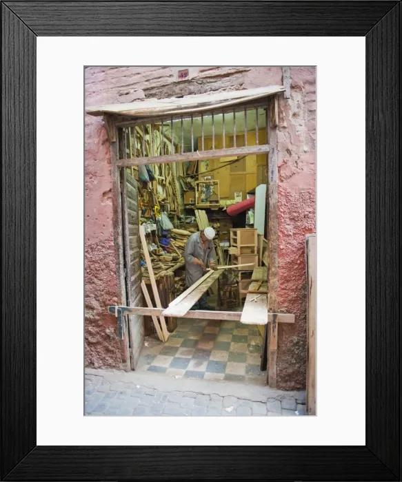 Framed Print : Carpenter in his workshop in the souk of Marrakech, Morocco, North Africa, Africa Framed Print : Carpenter in his workshop in the souk of Marrakech, Morocco, North Africa, Africa