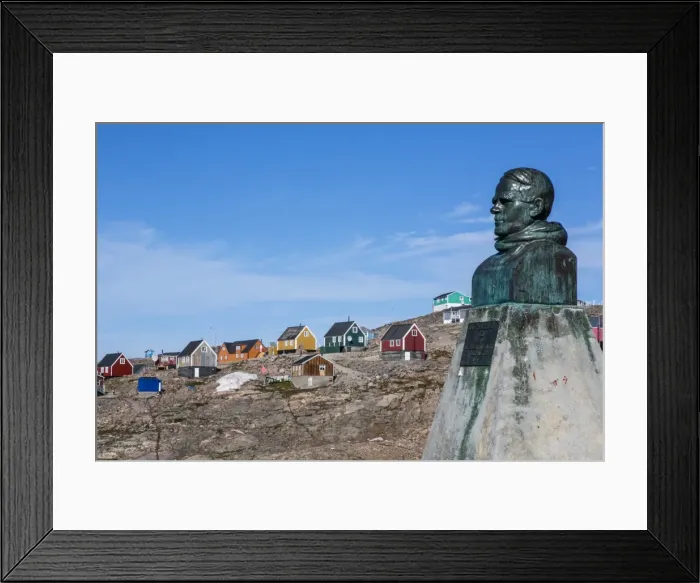 Framed Print : Inuit village and Ejnar Mikkelsen statue, Ittoqqortoormiit, Scoresbysund, Northeast Greenland, Polar Regions Framed Print : Inuit village and Ejnar Mikkelsen statue, Ittoqqortoormiit, Scoresbysund, Northeast Greenland, Polar Regions