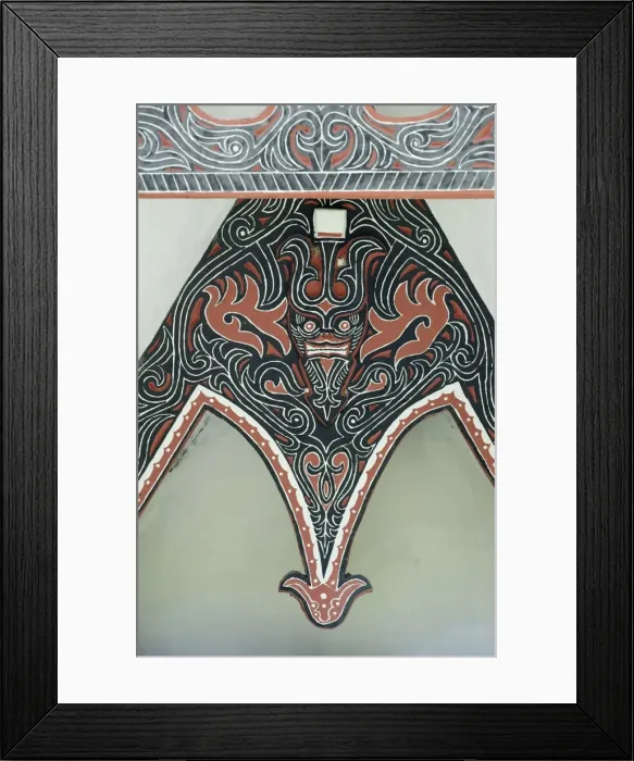 Framed Print : Detail of traditional Batak tribal painted carving with stylised buffalo horns, Huta Bolon, Simanindo, Sumatra, Indonesia, Southeast Asia, Asia Framed Print : Detail of traditional Batak tribal painted carving with stylised buffalo horns, Huta Bolon, Simanindo, Sumatra, Indonesia, Southeast Asia, Asia