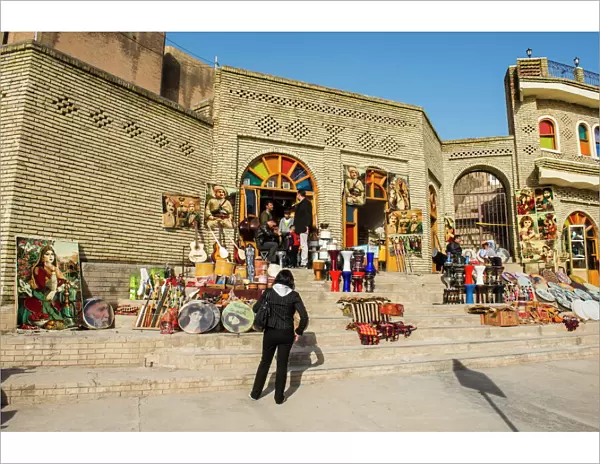 Kurdish souvenirs for sale below the citadel of Erbil (Hawler), capital of Iraq Kurdistan, Iraq, Middle East