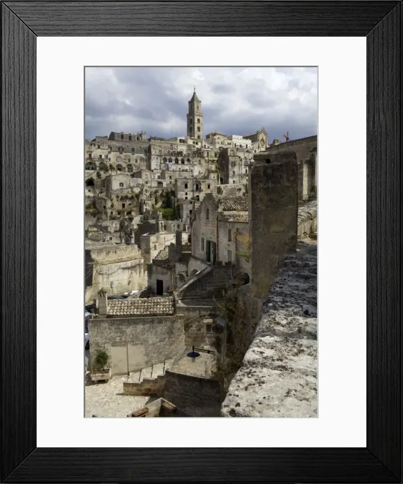 Framed Print : View of the Duomo and the Sassi of Matera, from the cliffside, Basilicata, Italy, Europe Framed Print : View of the Duomo and the Sassi of Matera, from the cliffside, Basilicata, Italy, Europe