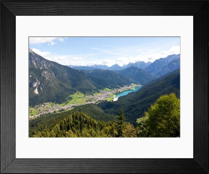 Framed Print : Auronzo village and lake in the Belluno Dolomites, Italy, Europe Framed Print : Auronzo village and lake in the Belluno Dolomites, Italy, Europe