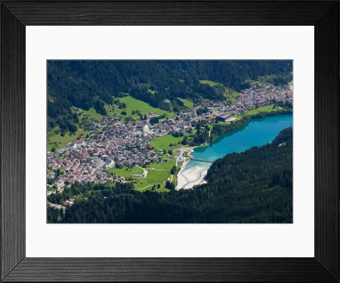 Framed Print : Auronzo village and lake in the Belluno Dolomites, Italy, Europe