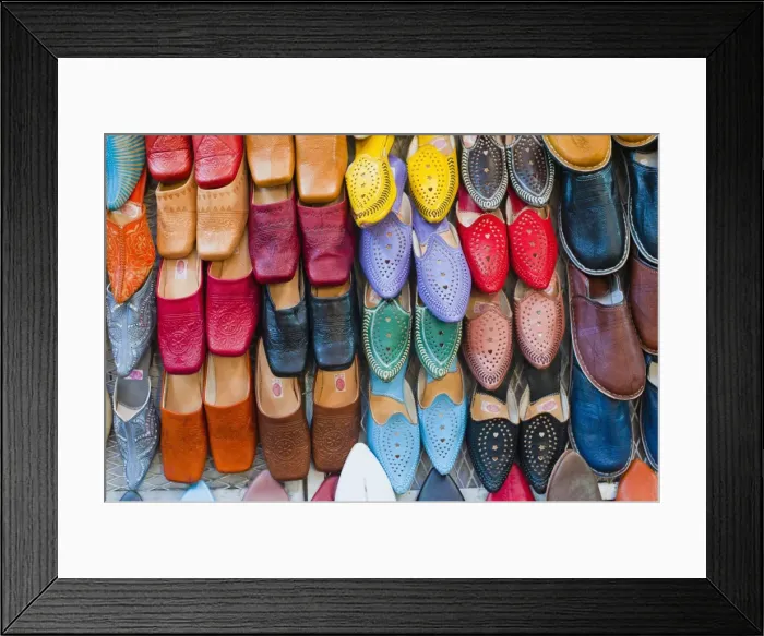 Framed Print : Colourful babouche (mens leather slippers) for sale in the Marrakech souks, Place Djemaa El Fna, Marrakech, Morocco, North Africa, Africa Framed Print : Colourful babouche (mens leather slippers) for sale in the Marrakech souks, Place Djemaa El Fna, Marrakech, Morocco, North Africa, Africa