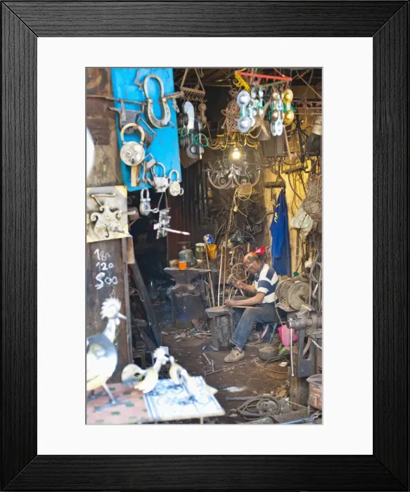Framed Print : Carpenter and metalworker in his workshop in the souk, Old Medina, Marrakech, Morocco, North Africa, Africa Framed Print : Carpenter and metalworker in his workshop in the souk, Old Medina, Marrakech, Morocco, North Africa, Africa
