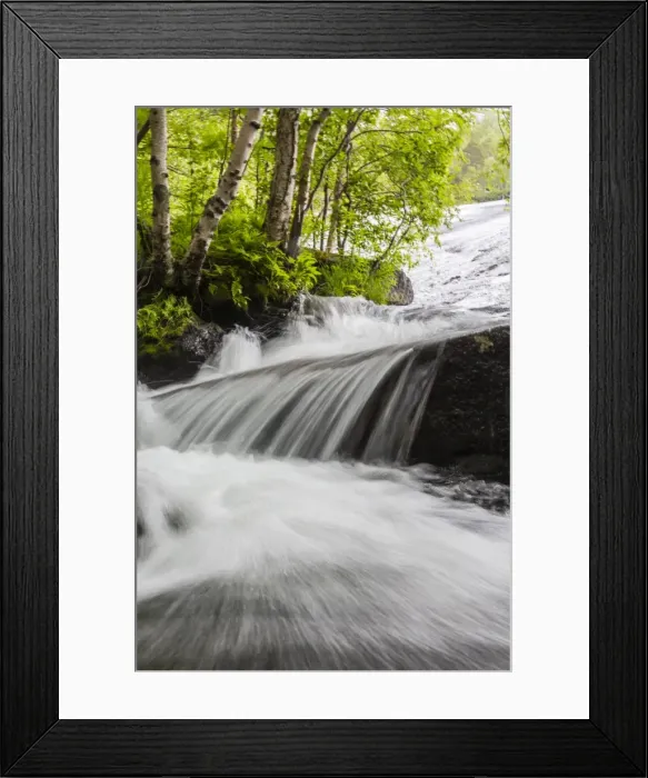 Framed Print : Slow shutter speed to create silky waterfall, Hellemoboten, Norway, Scandinavia, Europe