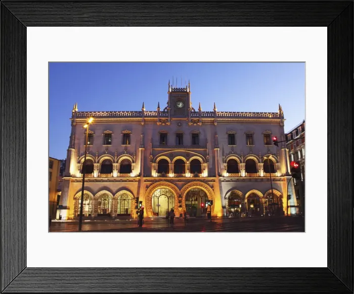 Framed Print : The Neo-Manueline facade of Rossio railway station, at night, in the Baixa district of Lisbon, Portugal, Europe Framed Print : The Neo-Manueline facade of Rossio railway station, at night, in the Baixa district of Lisbon, Portugal, Europe