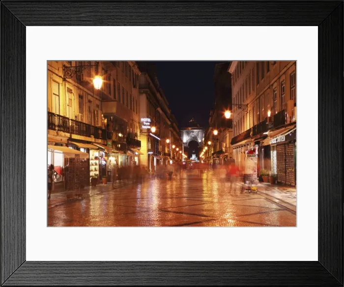 Framed Print : Warm summers night on the cobbled Rua Augusta, leading to Arch of Rua Augusta, in the Baixa district of Lisbon, Portugal, Europe Framed Print : Warm summers night on the cobbled Rua Augusta, leading to Arch of Rua Augusta, in the Baixa district of Lisbon, Portugal, Europe