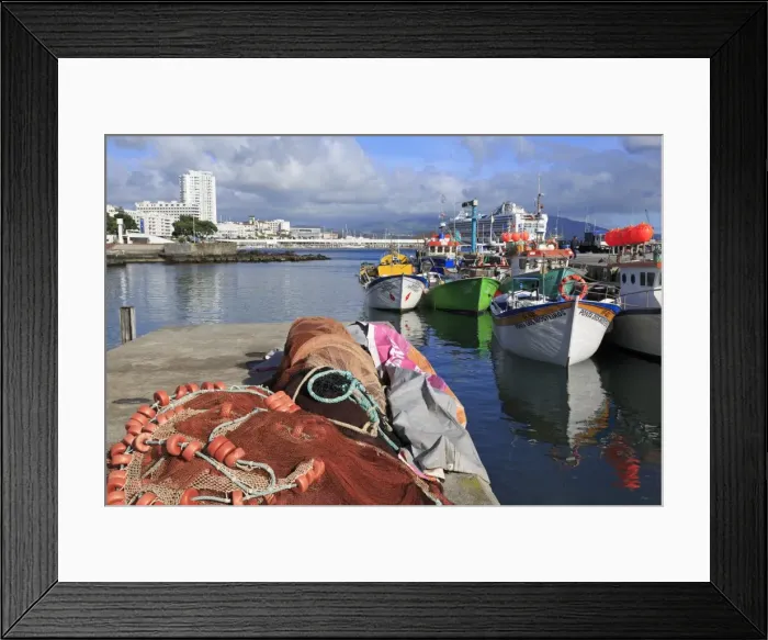Framed Print : Fishing boats in harbour, Ponta Delgada Port, Sao Miguel Island, Azores, Portugal, Atlantic, Europe Framed Print : Fishing boats in harbour, Ponta Delgada Port, Sao Miguel Island, Azores, Portugal, Atlantic, Europe