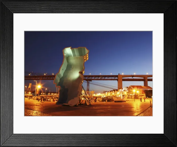 Framed Print : Giant Portugal shaped swimming pool, the April 25 Bridge and Doca de Santa Amaro Marina (Docas), Alcantara, Lisbon, Portugal, Europe