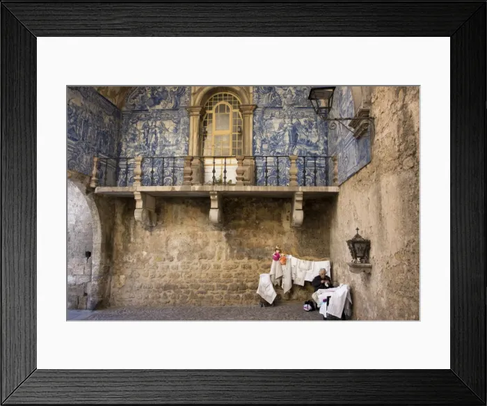 Framed Print : Old lady selling embroidery in the walled medieval town of Obidos, declared national monument, Estremadura, Portugal, Europe Framed Print : Old lady selling embroidery in the walled medieval town of Obidos, declared national monument, Estremadura, Portugal, Europe