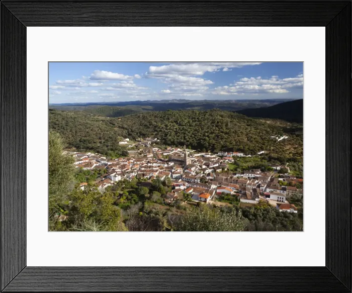Framed Print : View over village and Sierra de Aracena from the Pena de Arias Montano, Alajar, Huelva, Andalucia, Spain, Europe Framed Print : View over village and Sierra de Aracena from the Pena de Arias Montano, Alajar, Huelva, Andalucia, Spain, Europe
