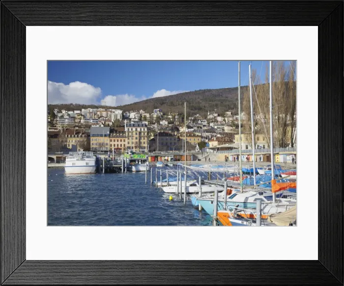 Framed Print : Boats in harbour, Neuchatel, Switzerland, Europe Framed Print : Boats in harbour, Neuchatel, Switzerland, Europe