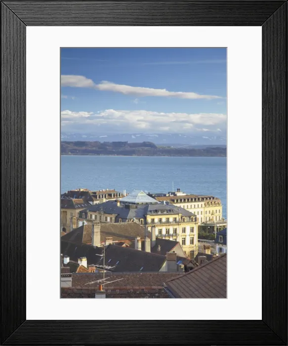 Framed Print : View of city skyline, Neuchatel, Switzerland, Europe Framed Print : View of city skyline, Neuchatel, Switzerland, Europe