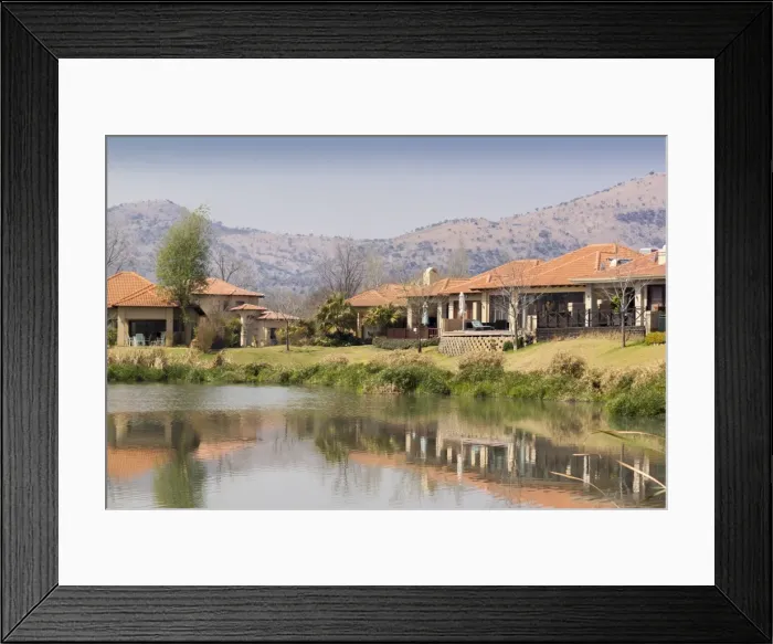 Framed Print : The view across the lake in Pecanwood Estate, an affluent gated community in Hartbeespoort, North West Province, South Africa, Africa Framed Print : The view across the lake in Pecanwood Estate, an affluent gated community in Hartbeespoort, North West Province, South Africa, Africa