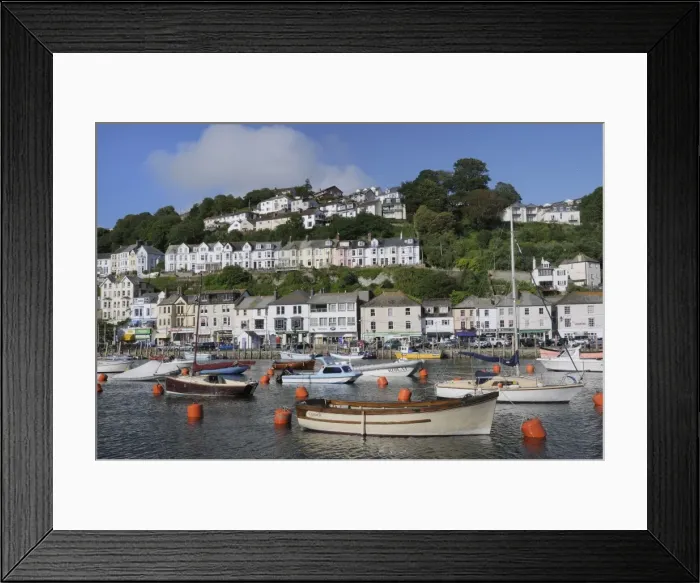 Framed Print : Sailing yachts and fishing boats moored in Looe harbour, Cornwall, England, United Kingdom, Europe