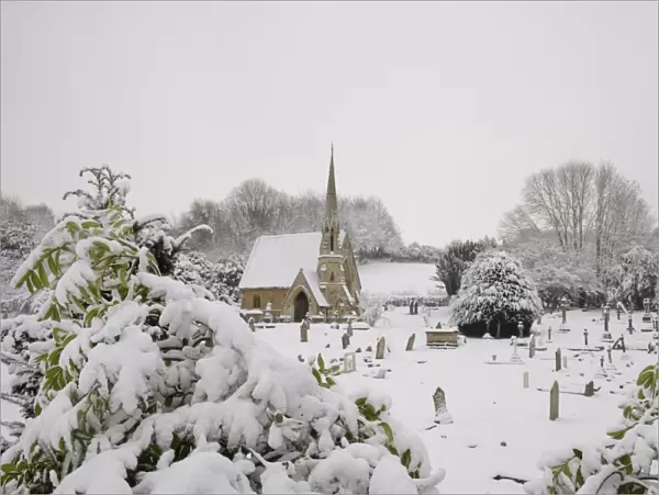 Box cemetery chapel after heavy snow, Box, Wiltshire, England, United Kingdom, Europe