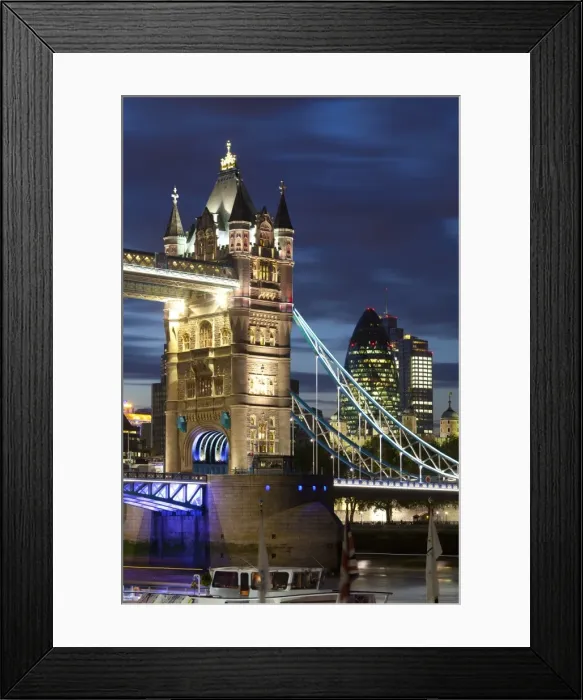 Framed Print : Tower Bridge and the Financial District at night, London, England, United Kingdom, Europe Framed Print : Tower Bridge and the Financial District at night, London, England, United Kingdom, Europe