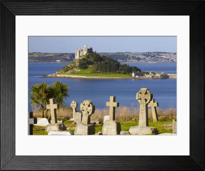 Framed Print : Cemetery with St. Michaels Mount in the background, Cornwall, England, United Kingdom, Europe Framed Print : Cemetery with St. Michaels Mount in the background, Cornwall, England, United Kingdom, Europe