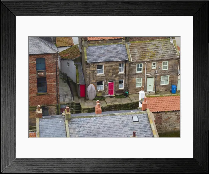Framed Print : Elevated view of houses, Staithes, North Yorkshire, Yorkshire, England, United Kingdom, Europe Framed Print : Elevated view of houses, Staithes, North Yorkshire, Yorkshire, England, United Kingdom, Europe