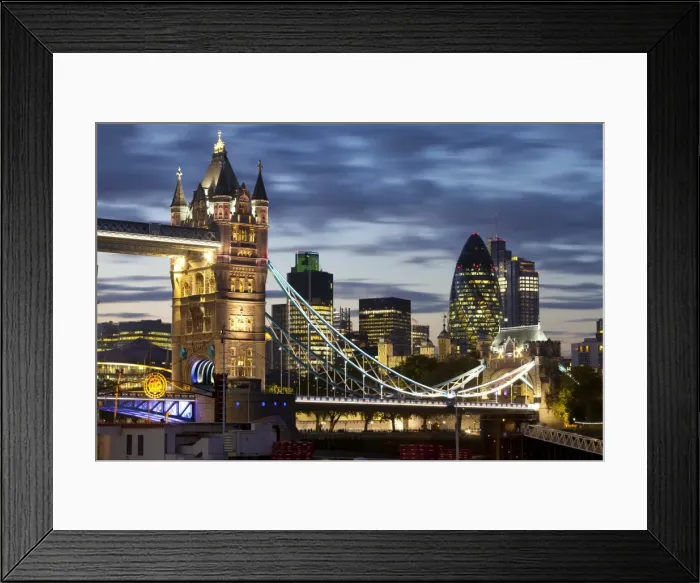 Framed Print : Tower Bridge and the City of London at night, London, England, United Kingdom, Europe Framed Print : Tower Bridge and the City of London at night, London, England, United Kingdom, Europe