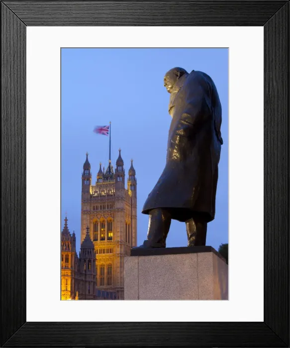 Framed Print : Winston Churchill statue and the Houses of Parliament at night, London, England, United Kingdom, Europe
