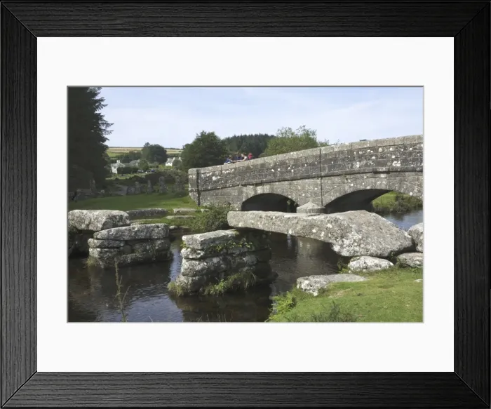 Framed Print : Clapper Bridge, mid span missing, and Dart Bridge, Belever Forest, near Postbridge, Dartmoor National Park, Devon, England, United Kingdom, Europe Framed Print : Clapper Bridge, mid span missing, and Dart Bridge, Belever Forest, near Postbridge, Dartmoor National Park, Devon, England, United Kingdom, Europe