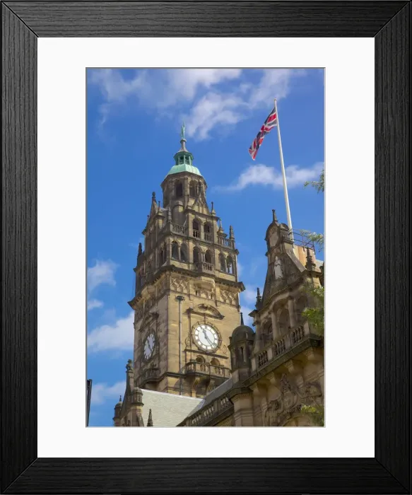 Framed Print : Town Hall Clocktower and Union Jack, Sheffield, South Yorkshire, Yorkshire, England, United Kingdom, Europe Framed Print : Town Hall Clocktower and Union Jack, Sheffield, South Yorkshire, Yorkshire, England, United Kingdom, Europe